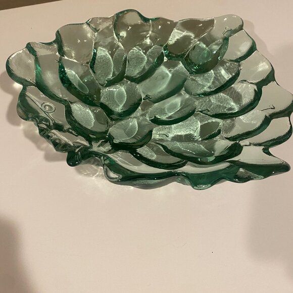 Vintage MCM Recycled Glass Green Grape Serving‎ Plate | 10" x 9" - Picture 3 of 4